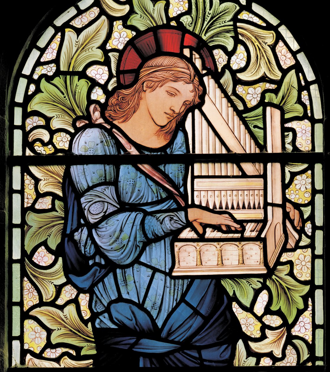 Wilden، All Saints، Morris & Co.، Edward Burne-Jones، John Henry Dearle (1859-1932)، St Cecilia، detail، 1902، Louisa، Alfred، The Baldwins، Prime Minister، Methodist، Worcestershire، Arts & Crafts، R بواسطة إدوارد كولي وديلي بيرن جونز