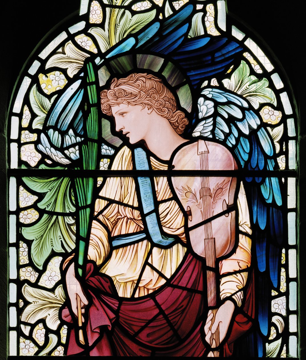 Wilden ، All Saints ، Morris & Co. ، Edward Burne-Jones ، John Henry Dearle (1859-1932) ، The Minstrel Angel ، Angel Musician ، التفاصيل ، 1902-1914 ، Louisa ، Alfred ، The Baldwins ، رئيس الوزراء ، الميثودي ، Wor بواسطة إدوارد كولي وديلي بيرن جونز