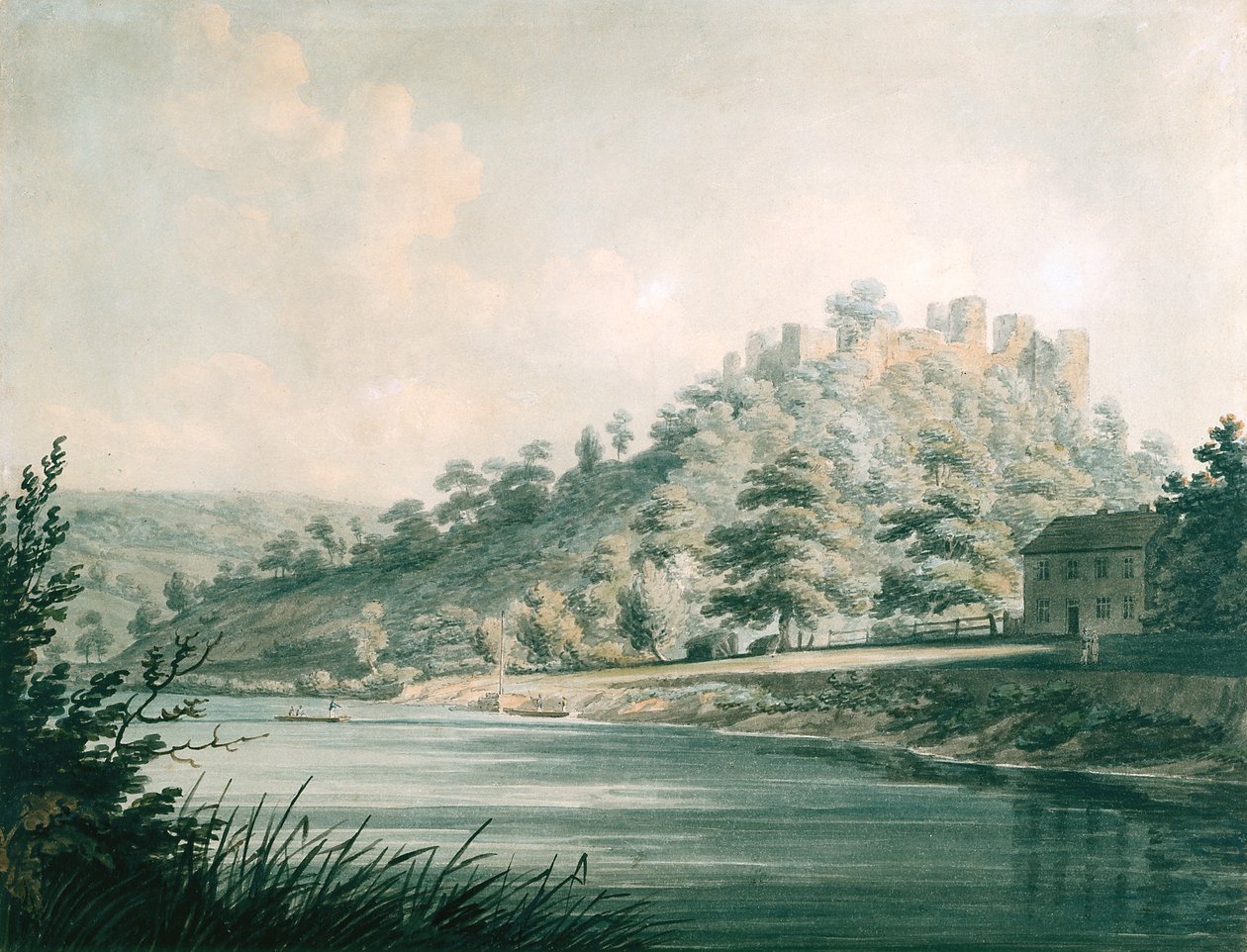 قلعة Goodrich On The River Wye (ألوان مائية فوق قلم رصاص على ورق منسوج أبيض) بواسطة إدوارد دايز