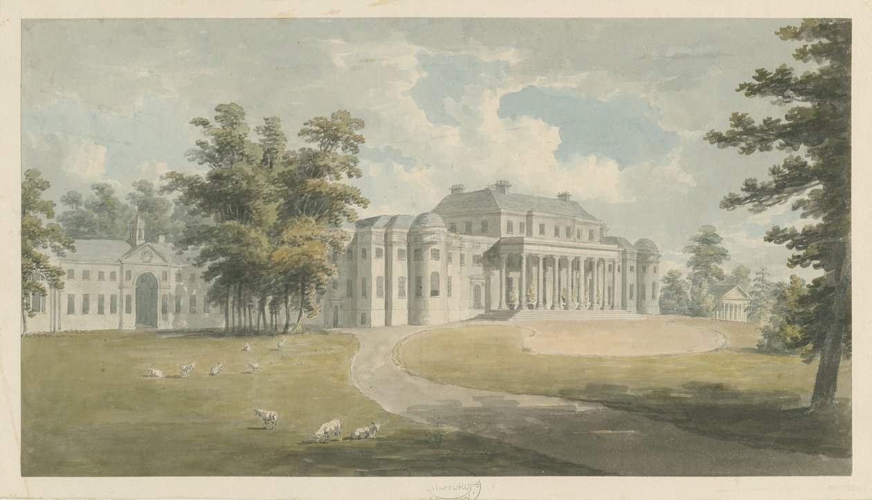 Shugborough Hall: رسم بالألوان المائية ، بدون تاريخ [أواخر القرن الثامن عشر] بواسطة إدوارد دايز