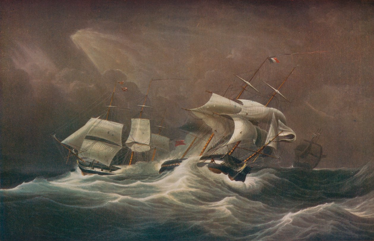 HMS Indigatigable Engaging the French Rights-De-LHomme، 1797، 1829 بواسطة إدوارد دنكان