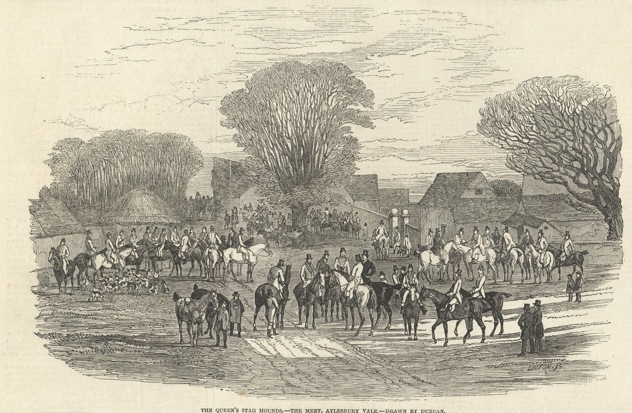 The Queen&39;s Stag Hounds: The Meet ، Aylesbury Vale ، من "The Illustrated London News" ، 5 ديسمبر 1846 بواسطة إدوارد دنكان