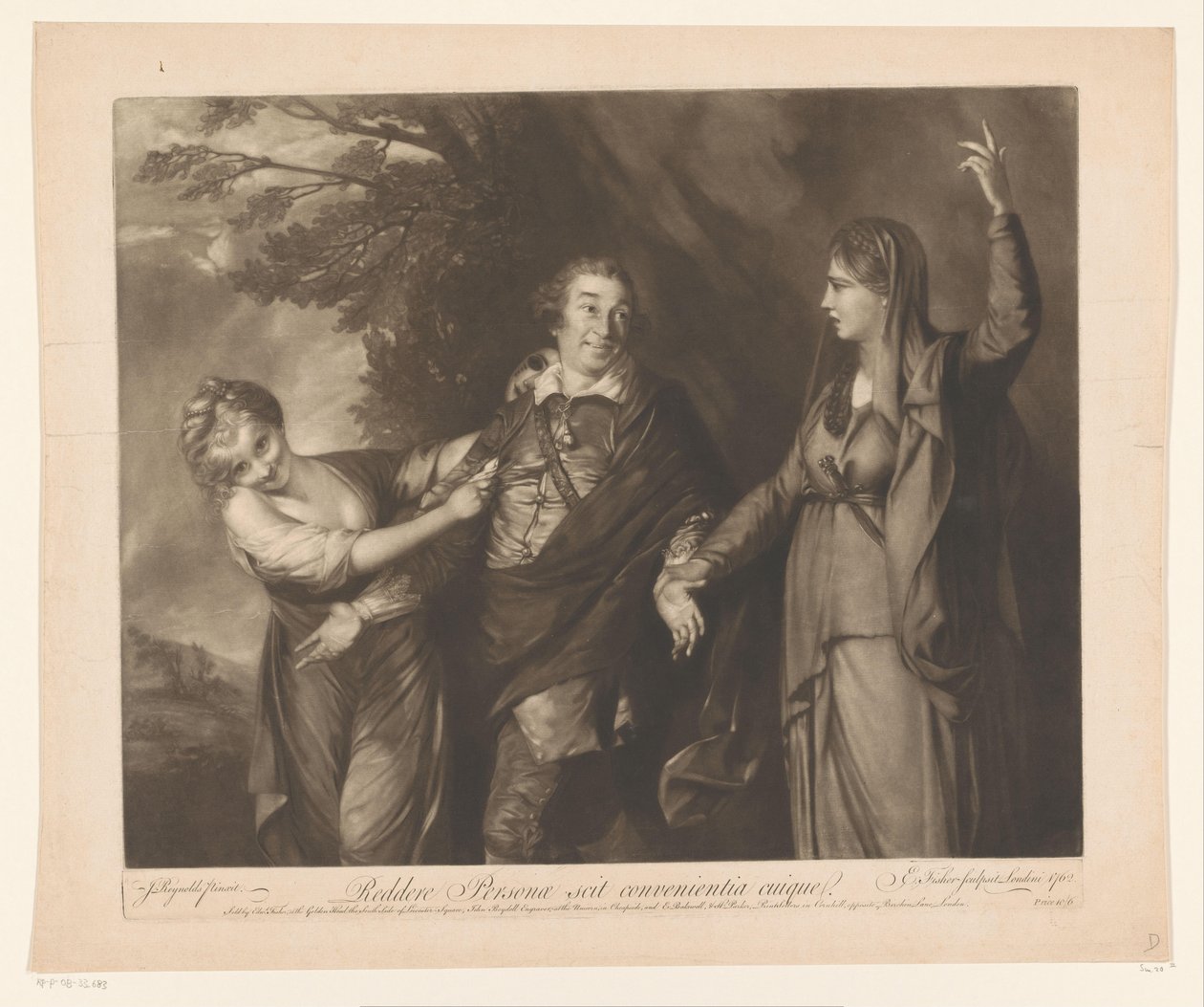 Portret van David Garrick tussen يجسد فان الكوميديا ​​والمأساة لإرجاع الشخص يعرف مدى ملاءمة كل (العنوان على الكائن) بواسطة إدوارد فيشر