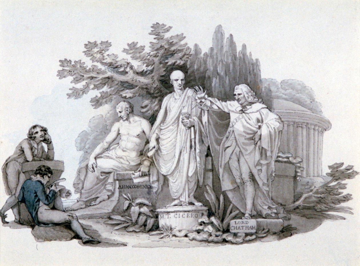 "شابان يفكران في تماثيل ديموسثينيس ، شيشرون وبيت" ، 1780-1848 بواسطة إدوارد فرانسيس بورني