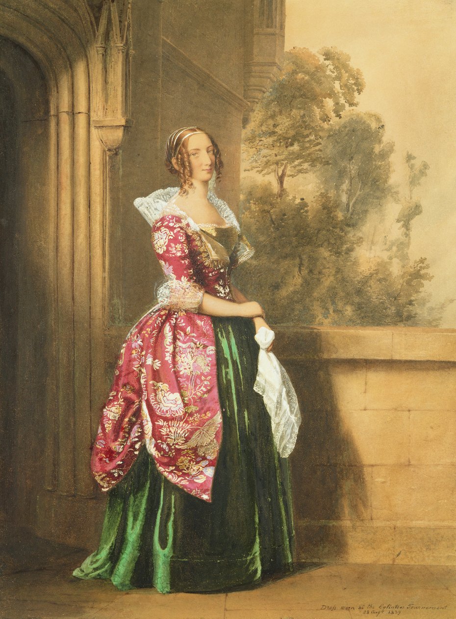 سيدة في زيها ترتديه في بطولة Eglington ، 1839 (قلم رصاص ومرحاض) بواسطة إدوارد هنري كوربولد