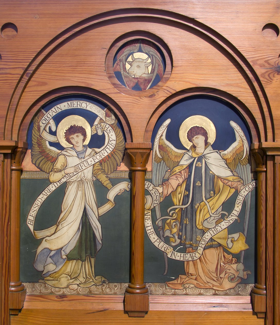 Garstang ، St Thomas ، Shrigley & Hunt (1873-1982) ، إدوارد هولمز جيويت (1849-1929) ، Angel Reredos ، c.1877 بواسطة إدوارد هولمز جيويت