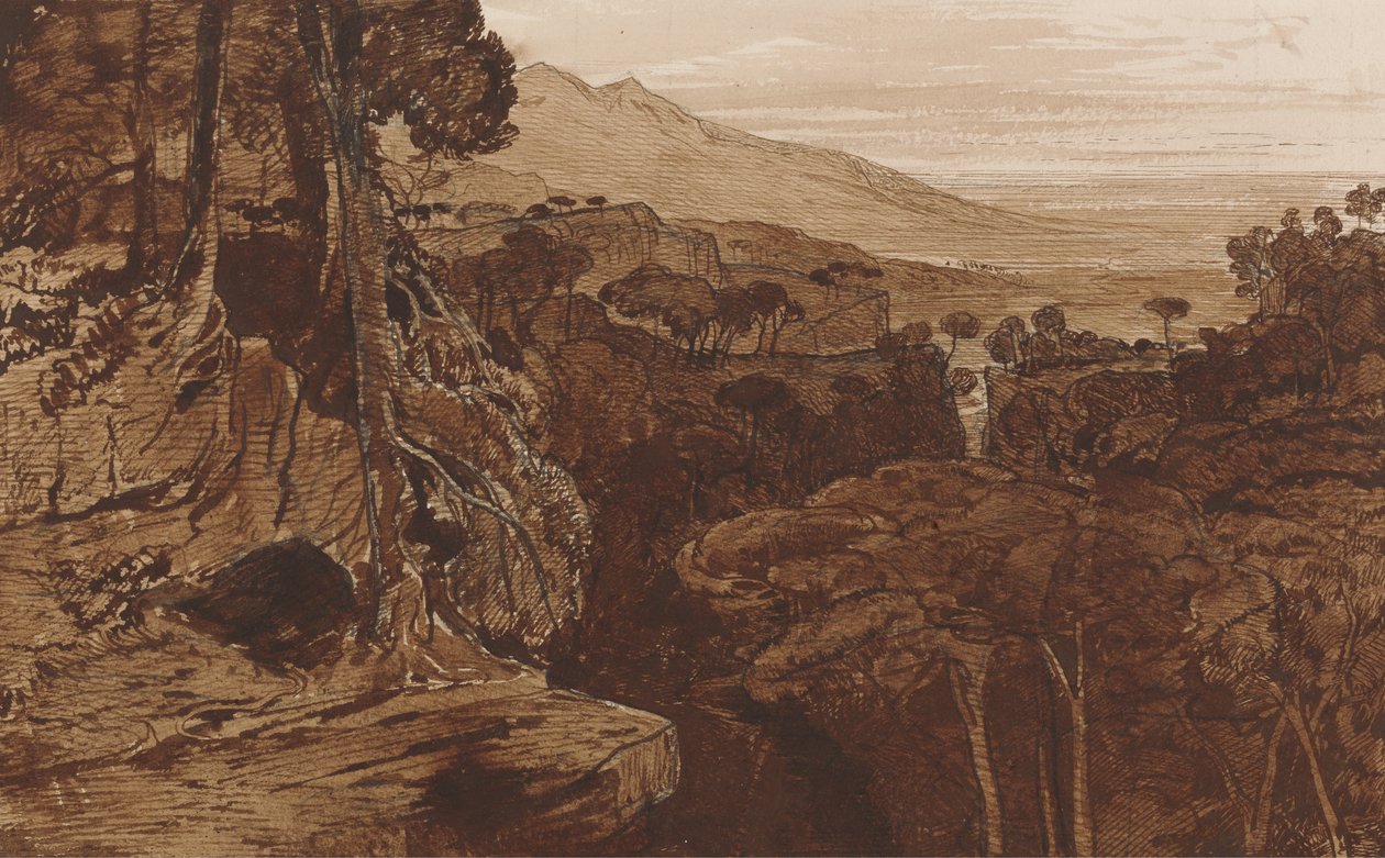 بافيلا ، كورسيكا ، حوالي 1868 (قلم وحبر مع غسيل على ورق) بواسطة إدوارد لير