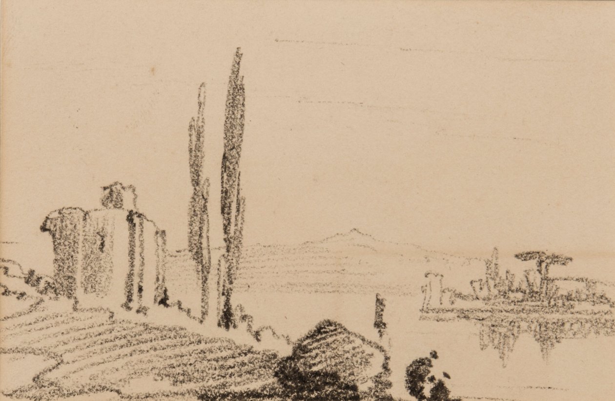capriccio الإيطالي ، c.1837 (الطباشير الأسود على الورق) بواسطة إدوارد لير