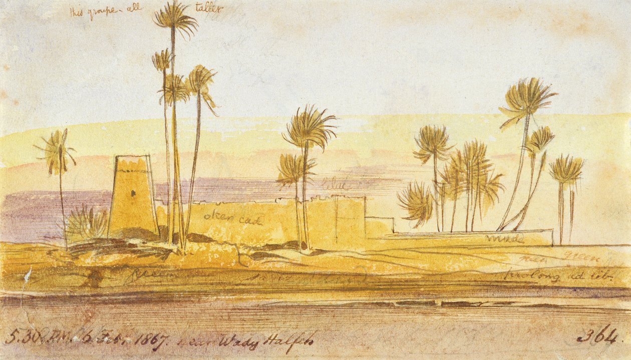 بالقرب من وادي حلفه ، 5:30 مساءً ، 6 فبراير 1867 (حبر ومرحاض) بواسطة إدوارد لير