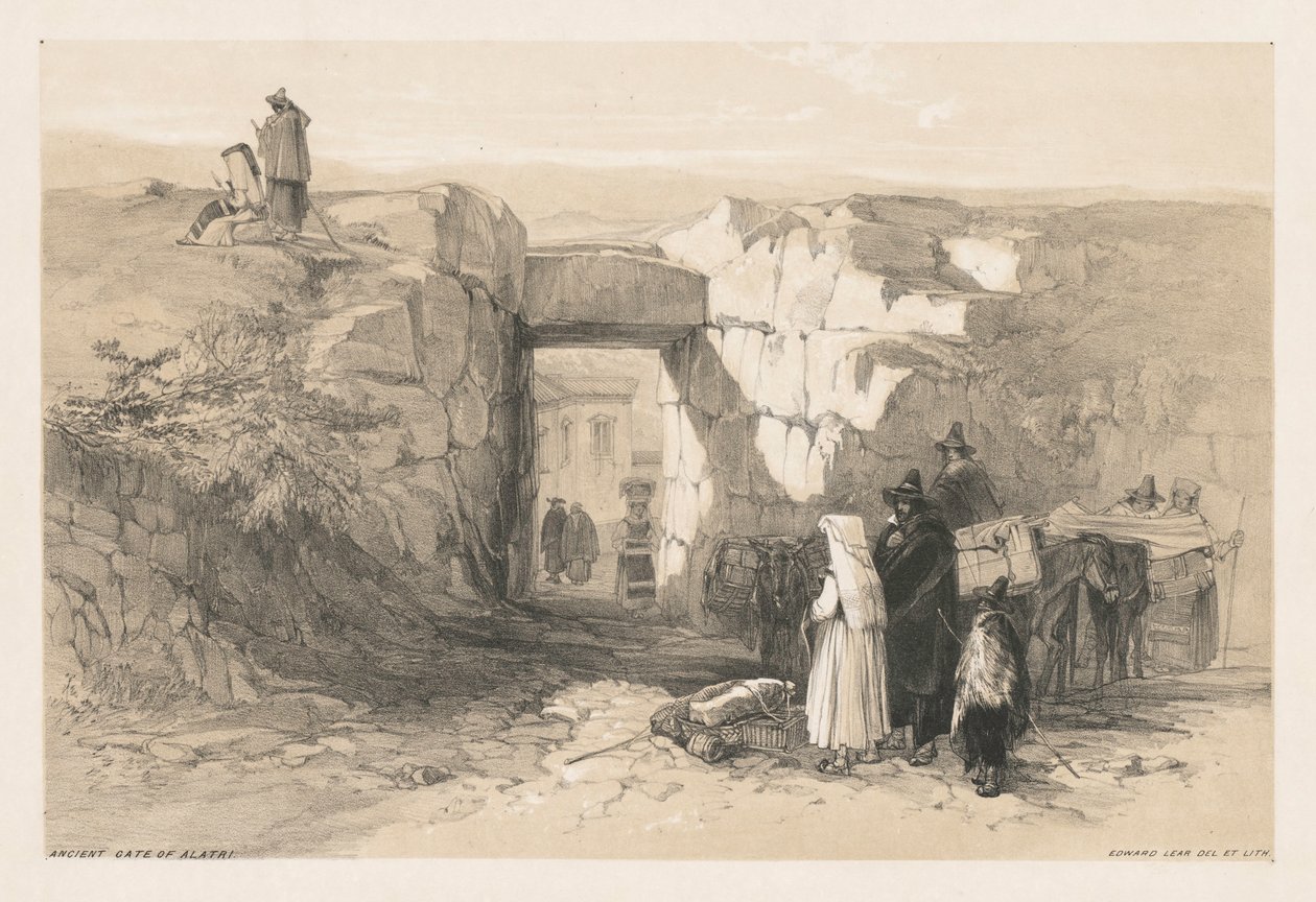 مناظر لروما ومحيطها: بوابة الأتري القديمة ، 1841. بواسطة إدوارد لير