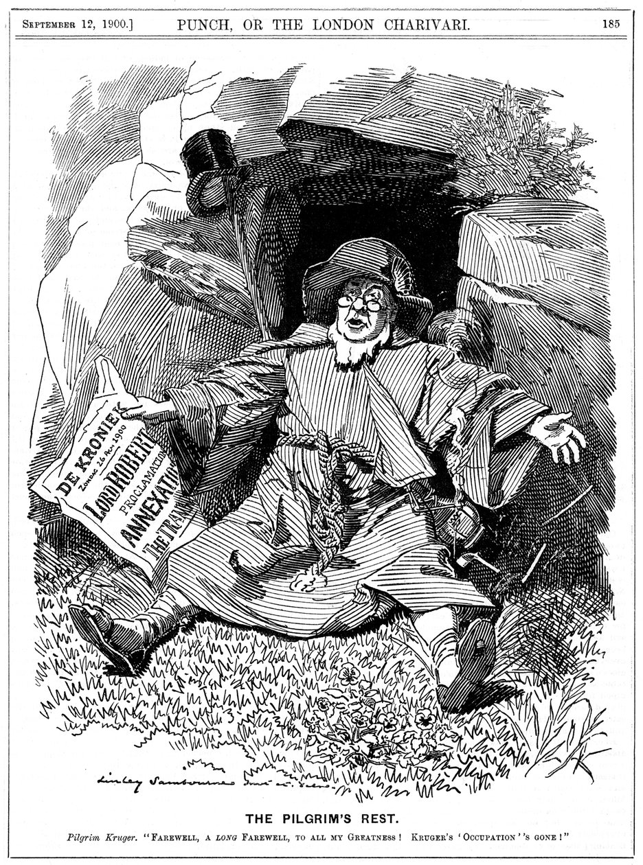 استراحة الحجاج ، كاريكاتير بعد بول كروغر ، سياسي جنوب أفريقي ، 1900 بواسطة إدوارد لينلي سامبورن