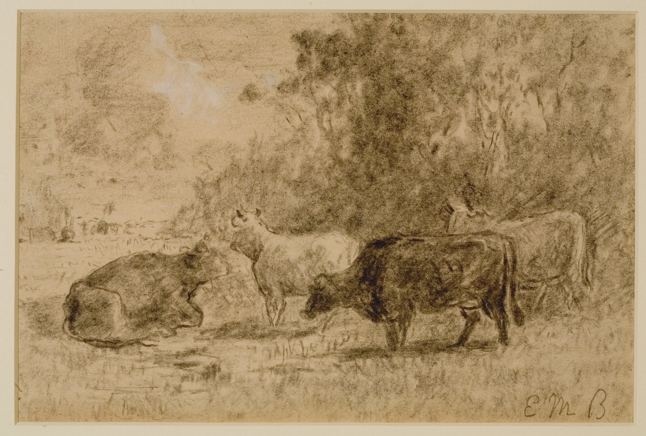 منظر طبيعي مع أربع بقرات ، ج. 1880 (فحم على ورق) بواسطة إدوارد ميتشل بانيستر