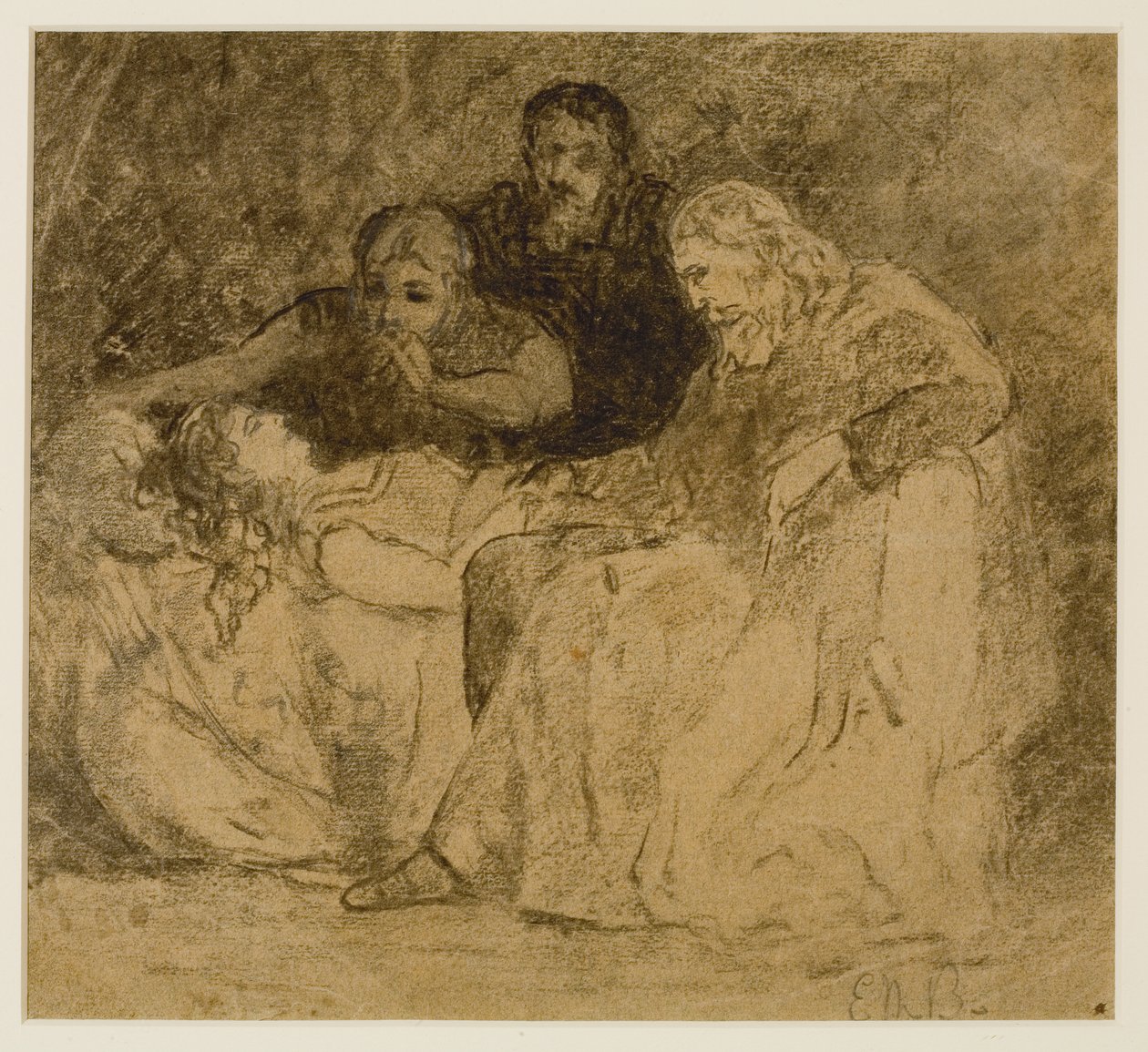 ثلاثة أرقام ، نساء في السرير (# 66) ، 1880s (جرافيت على ورق) بواسطة إدوارد ميتشل بانيستر