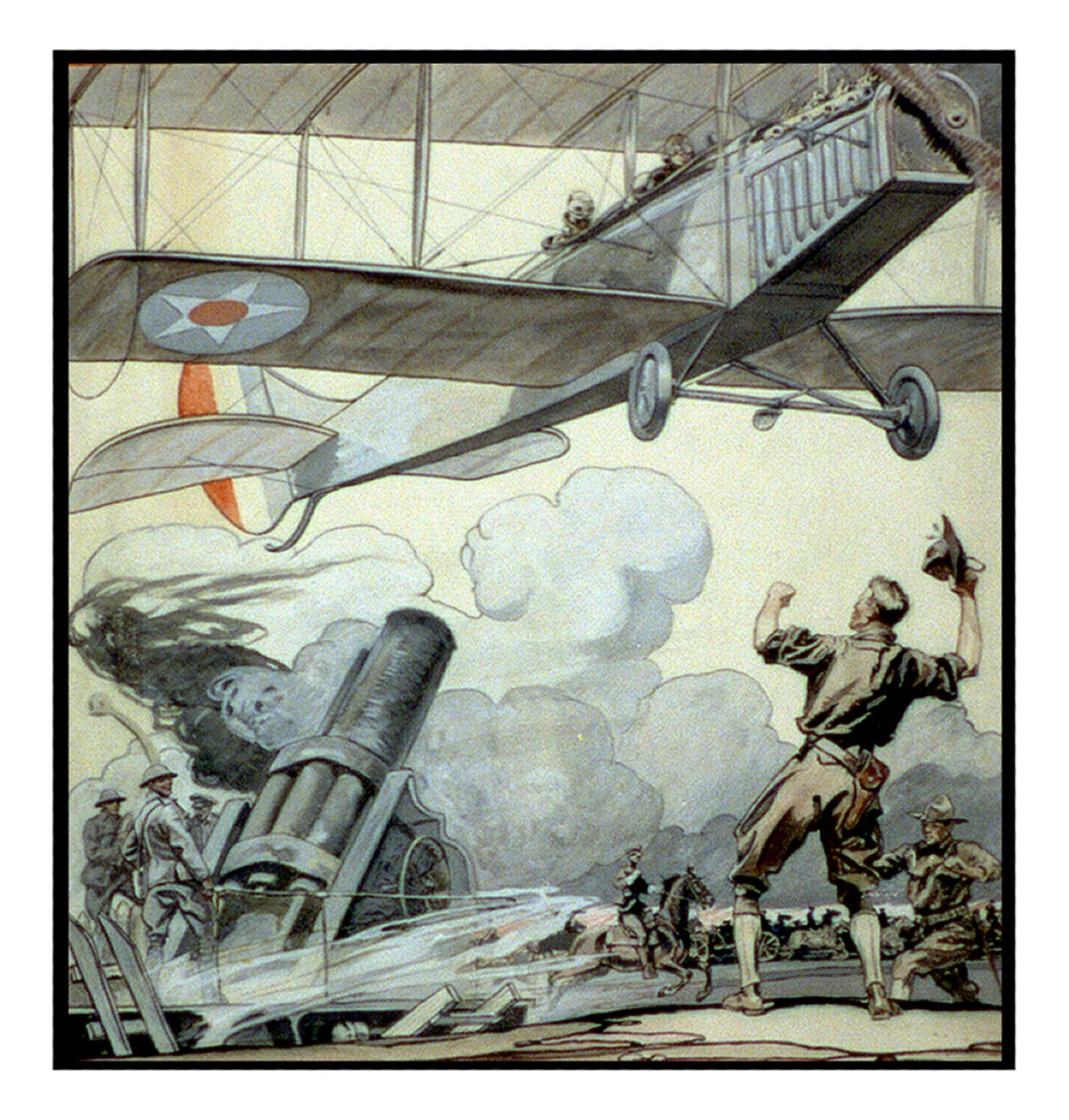 Airplane, artillery gun, and soldiers by Edward Penfield بواسطة إدوارد بينفيلد