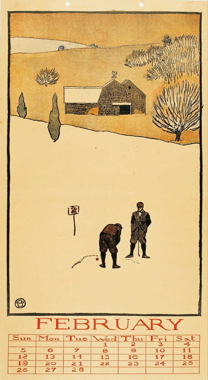 تقويم الجولف. فبراير - Oeuvre de Edward Penfield (1866-1925) - 1899 - طباعة حجرية ملونة - 41x28.6 - Museu Nacional d