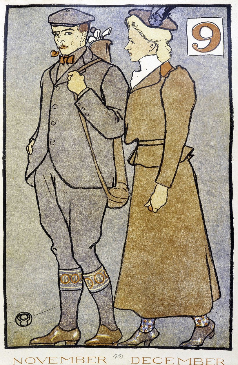 Golf Couple - in “” Golf Calendar”” by Edward Penfield بواسطة إدوارد بينفيلد