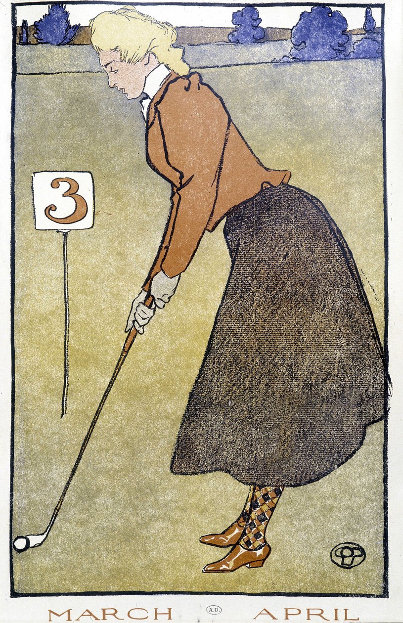 Woman Playing Golf - in “” Golf Calendar”” by Edward Penfield بواسطة إدوارد بينفيلد