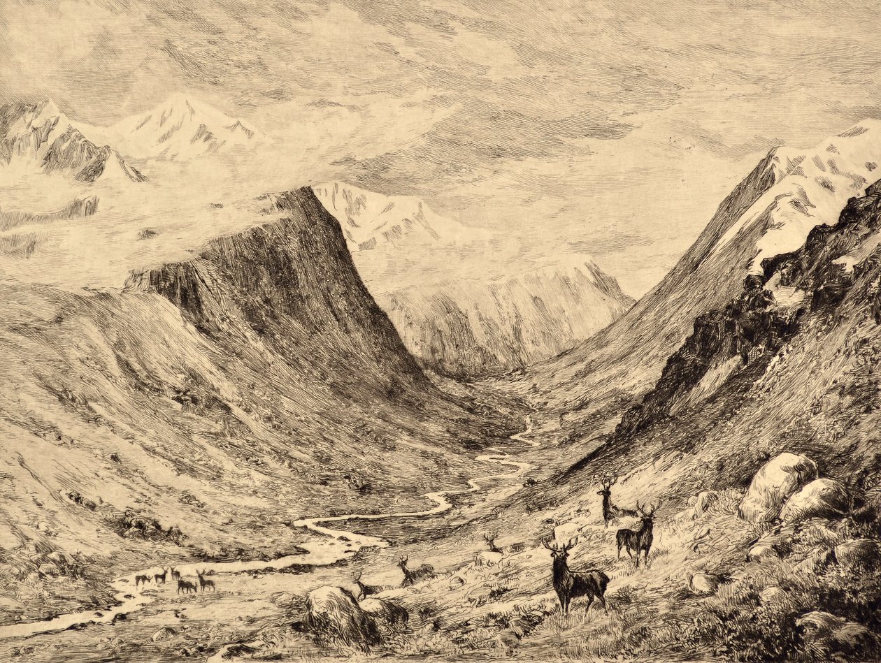 The Highland Dee: لقاء بين Garchary و Larig Burns ، حوالي 1880 (حفر) بواسطة إدوارد سلومب