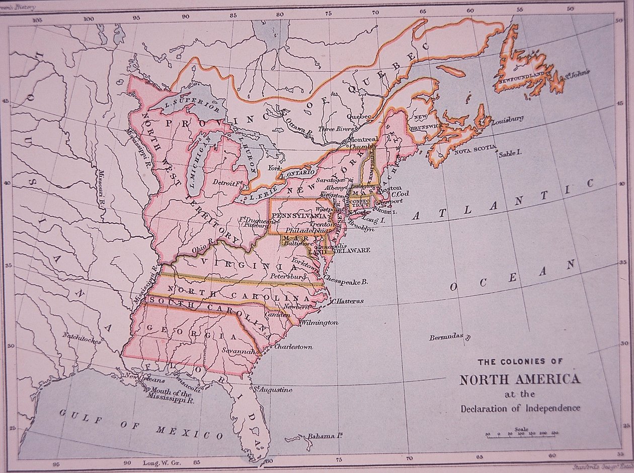 The Colonies of North America at the Declaration of Independence (colour litho) بواسطة إدوارد ستانفورد