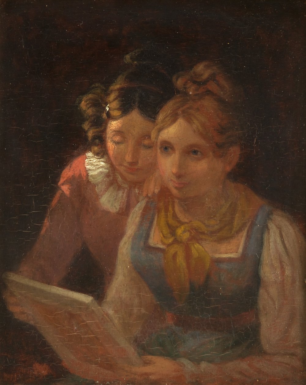 فتاتان تنظران إلى صورة ، حوالي 1820 (زيت على لوح) بواسطة إدوارد فيليرز ريبينجيلي