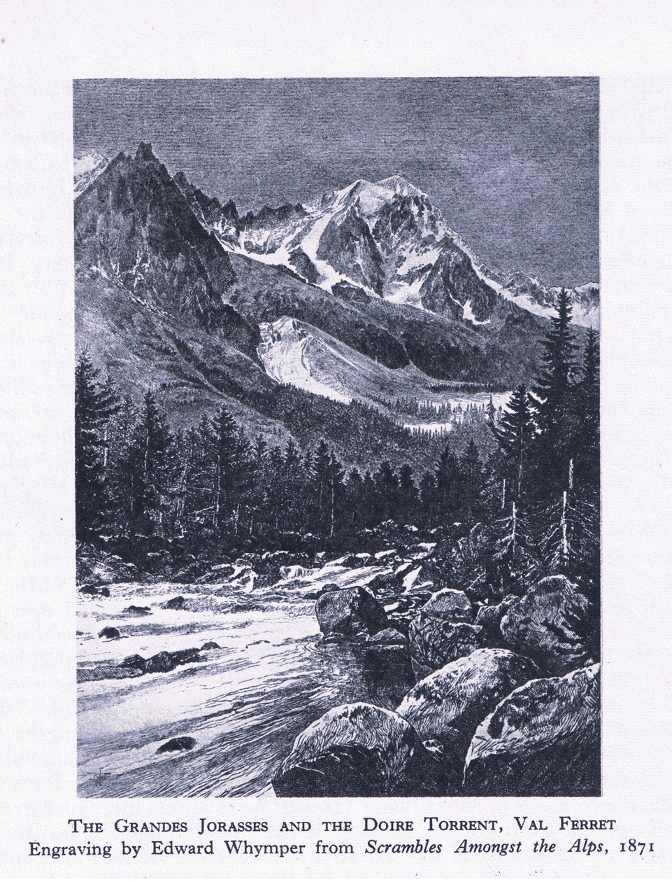 Grand Jorasses و Doire Torrent ، Val Ferrett ، من المغامرة البريطانية التي نشرها كولينز ، 1947 بواسطة إدوارد ويمبر