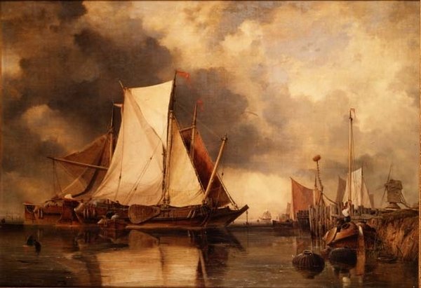 قوارب الصيد Aground on the Scheldt بواسطة إدوارد ويليام كوك