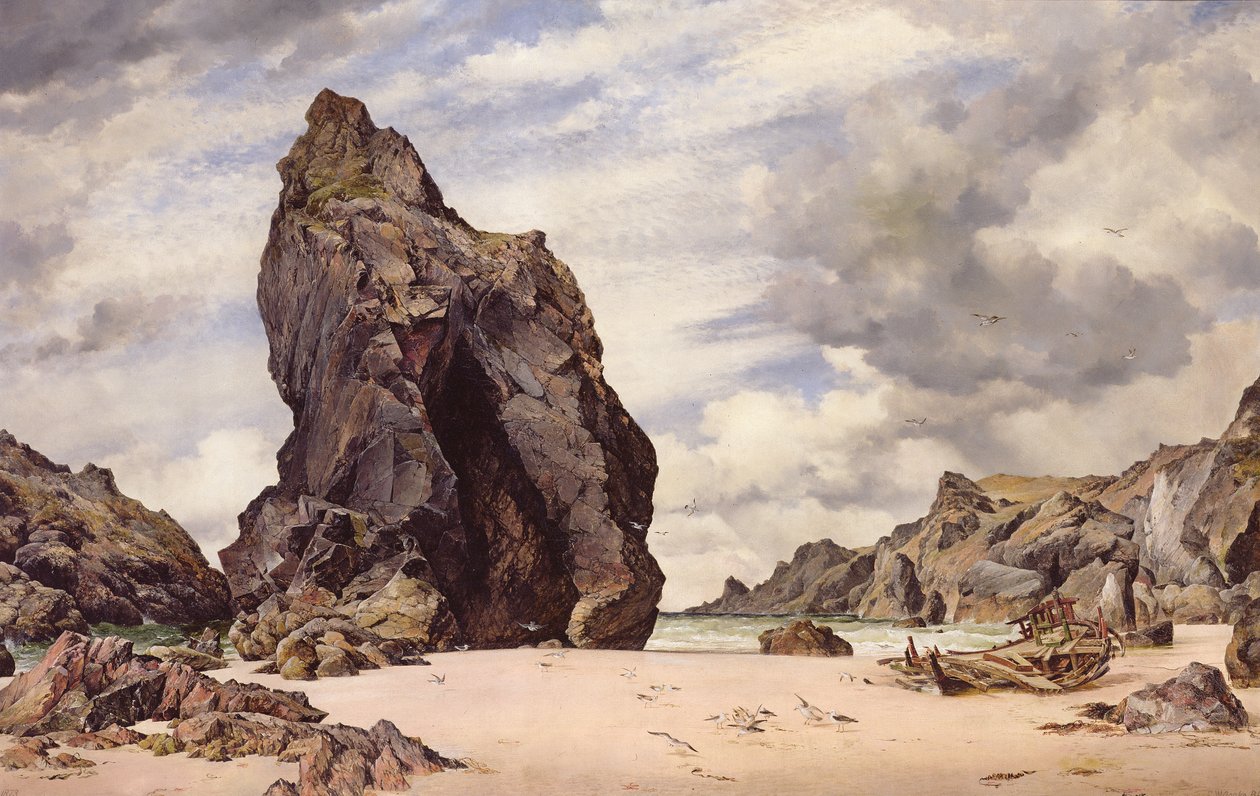 Steeple Rock ، Kynance Cove ، Lizard ، Cornwall ، Low Water ، 1873 بواسطة إدوارد ويليام كوك