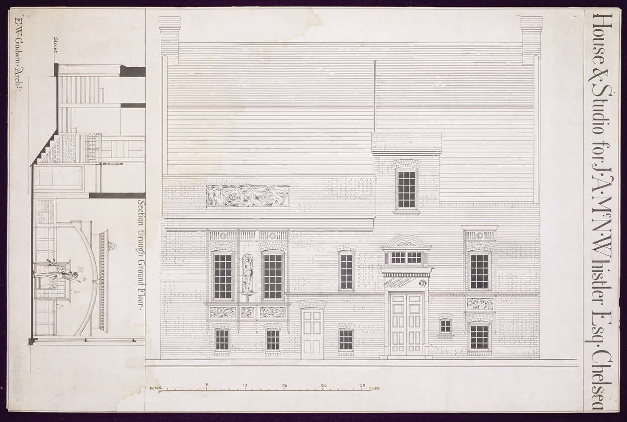 Design for House und Studio for JAM Whistler Esq، Chelsea، c.1877-78 (انظر أيضًا 176477) بواسطة إدوارد ويليام جودوين