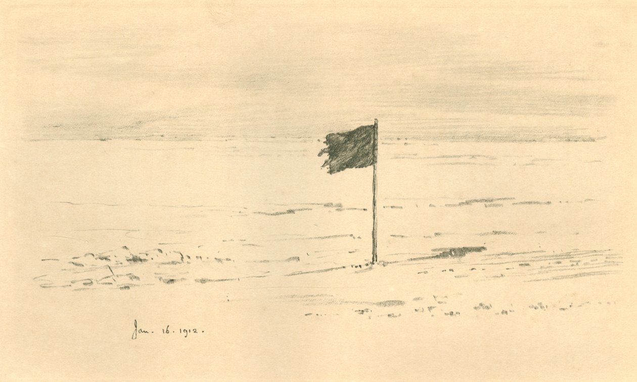 معسكر العلم الأسود. - العلم الأسود Amundsens على بعد أميال قليلة من القطب الجنوبي ، 1912 ، 1913 بواسطة تشارلز إدوارد ويلسون