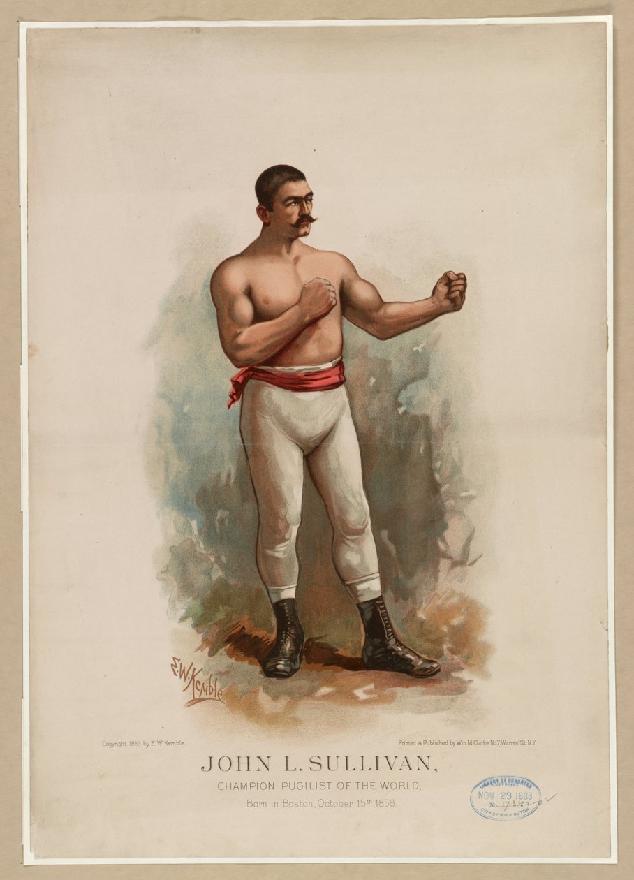 جون ل.سوليفان ، بطل الملاكم في العالم ، ج. 1883 (الطباعة الحجرية الملونة) بواسطة إدوارد وندسور كيمبل