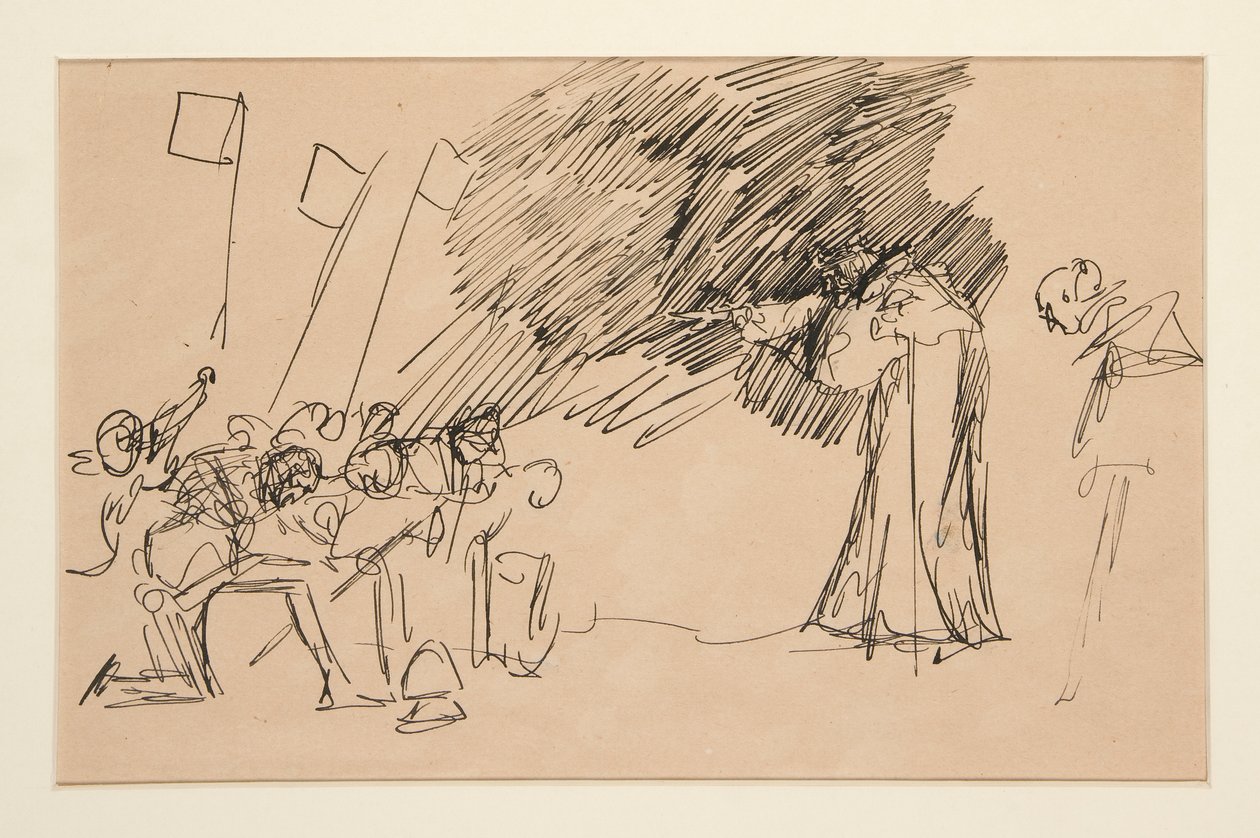 رسم أولي للفصل الثاني ، المشهد الأول ، الكل بواسطة إدوين أوستن أبي
