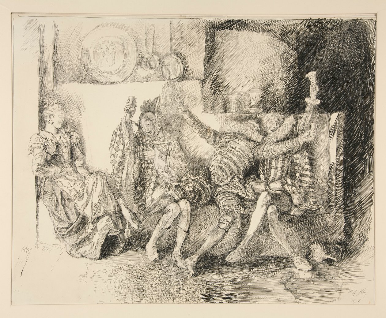 السير توبي ورفاقه ، رسم توضيحي للفصل الثاني ، المشهد الثالث ، الليلة الثانية عشرة بواسطة إدوين أوستن أبي