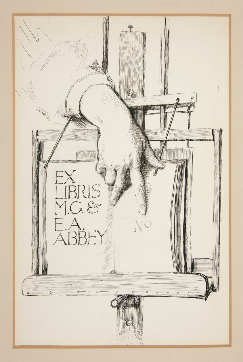 رسم تخطيطي لـ Ex Libris: M.G. & E.A. دير بواسطة إدوين أوستن أبي