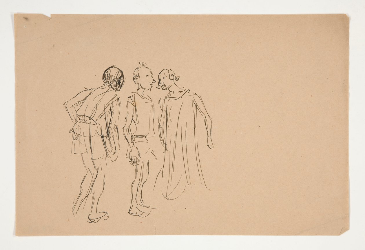 رسم تخطيطي لثلاثة رجال (دراسة لعام 1937.1072؟) من تاجر البندقية بواسطة إدوين أوستن أبي