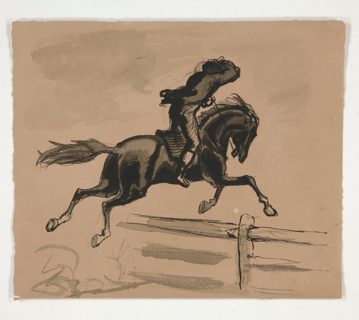 رسم توضيحي غير معروف لراكب يقفز على السياج (وجه الصفحة) ؛ دراسة الشكل لرجل عجوز (ظهر) بواسطة إدوين أوستن أبي