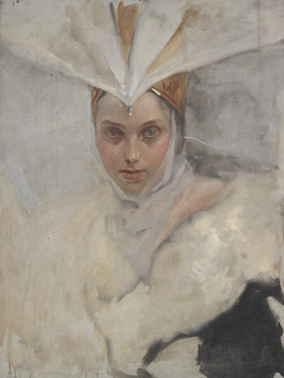 امرأة ذات غطاء رأس أوسبري وطوق فرو أبيض ، 1897 بواسطة إدوين أوستن أبي