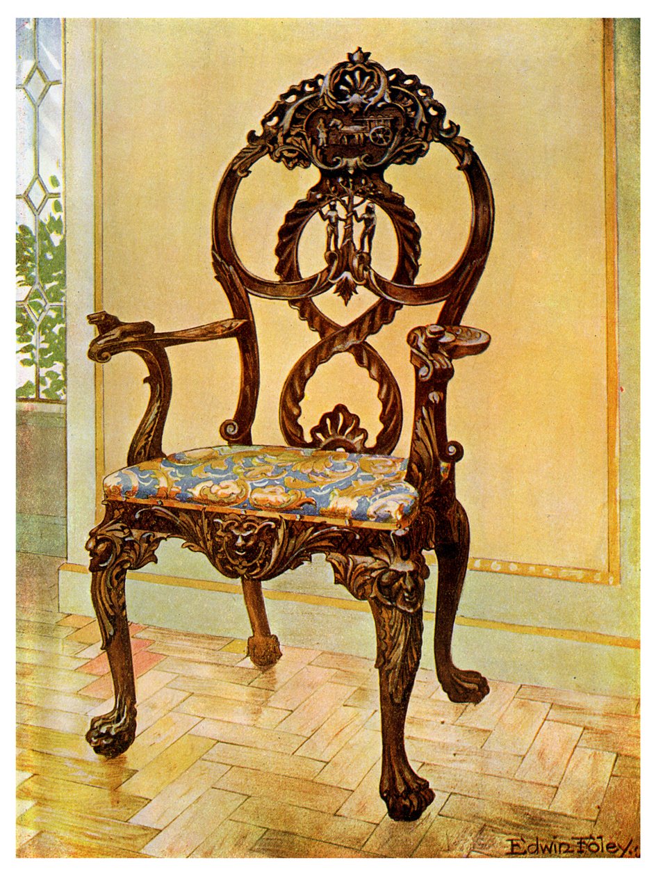 منحوتة في وقت مبكر كرسي رؤساء Chippendale ، 1911-1912. بواسطة إدوين فولي