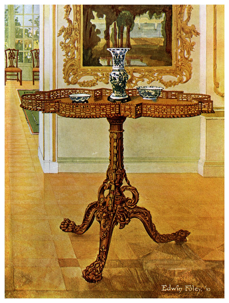 جدول معرض حواف على شكل حنق ، مدرسة Chippendale ، 1911-1912. بواسطة إدوين فولي