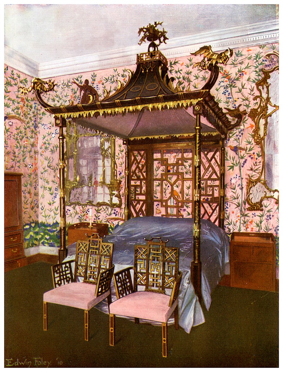 The Chippendale Chinese Bedroom، Badminton House، Gloucestershire، 1911-1912. بواسطة إدوين فولي