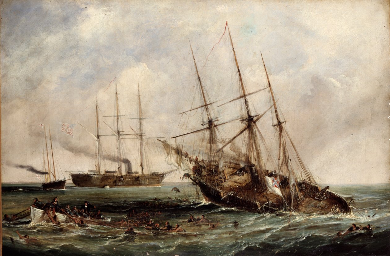 تدمير الباخرة الكونفدرالية ألاباما من قبل Ironclad Kearsarge الأمريكية ، 19 يونيو 1864 بواسطة إدوين هايز