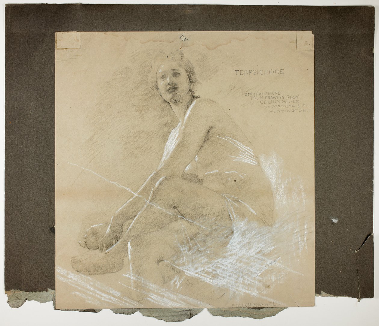 Terpsichore (الصفحة اليمنى) ، والشكل الأنثوي الراقص (ظهر) ، دراسات جدارية لسقف غرفة الرسم ، مقر إقامة Collis P. Huntington ، الآن معرض الفنون بجامعة ييل بواسطة إدوين هاولاند بلاشفيلد