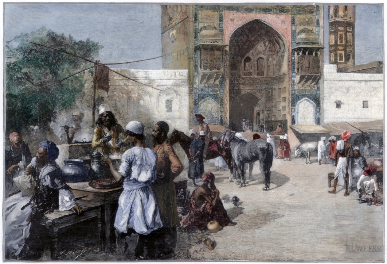 مطعم في الهواء الطلق في لاهور ، الهند ، 1880. بواسطة إدوين لورد ويكس