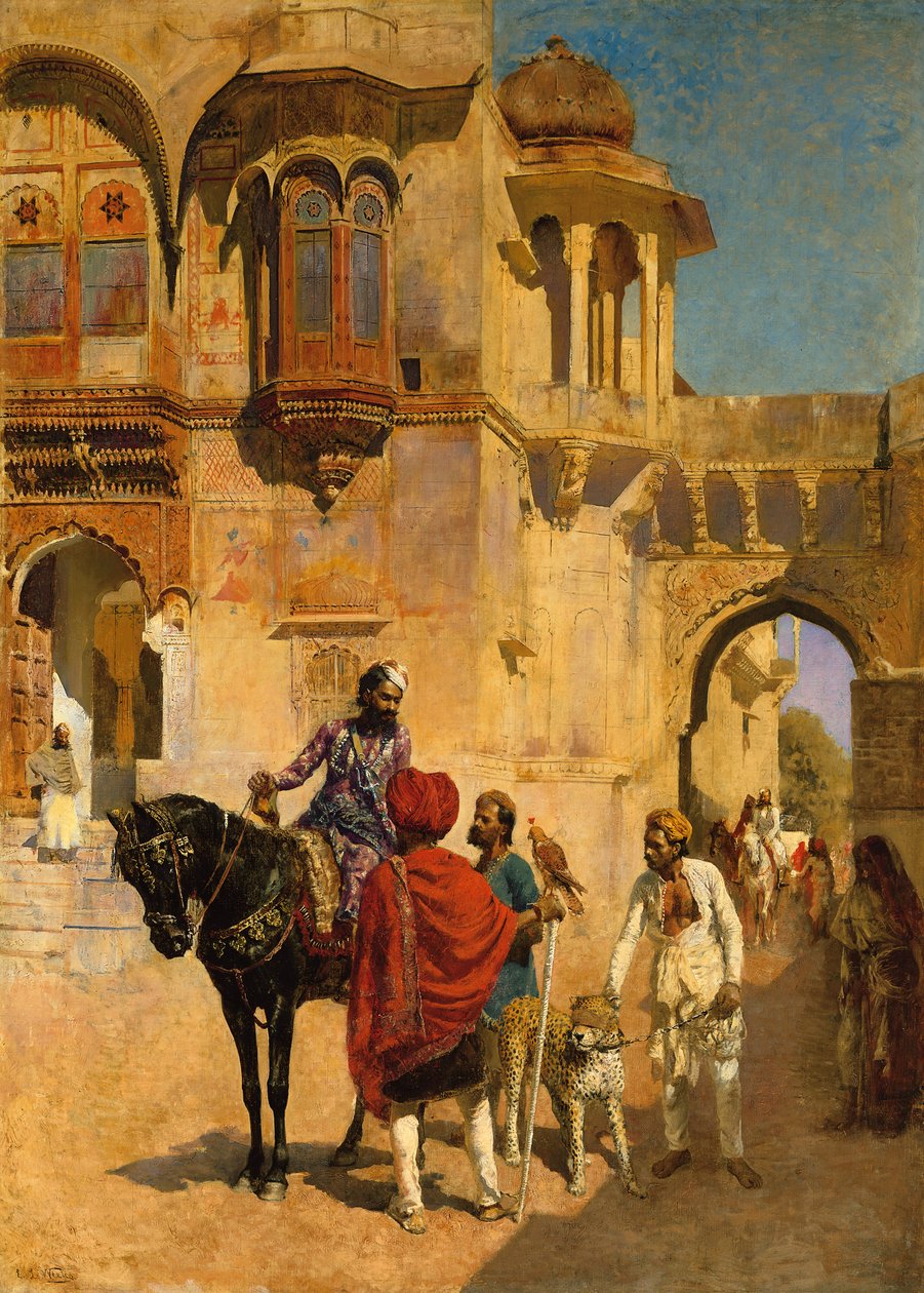 رحيل للصيد في الفناء الأمامي لقصر جودبور ، 1898-1900 بواسطة إدوين لورد ويكس