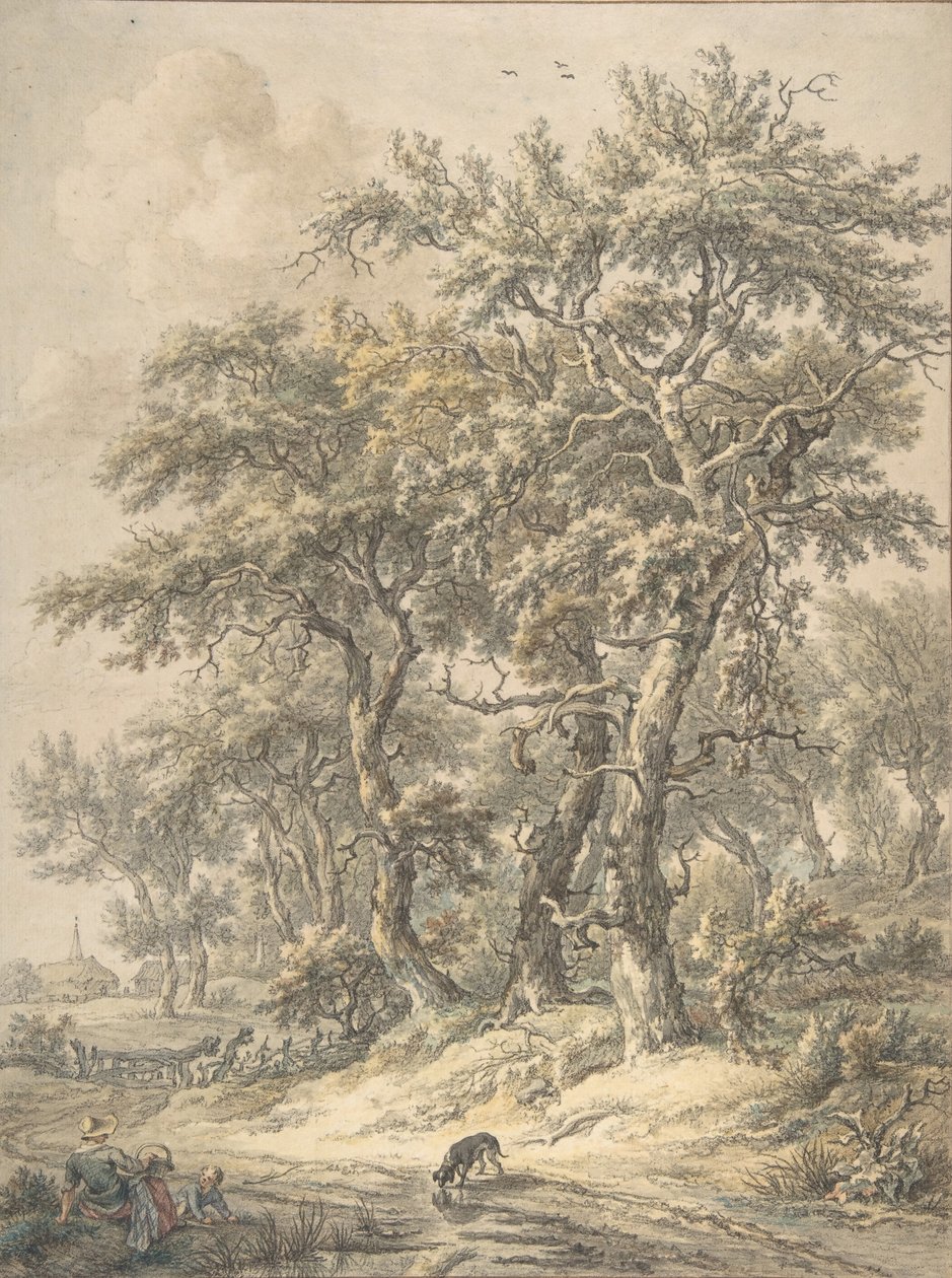 امرأة وطفل يجلسان بجانب الطريق ، 1760-1818. بواسطة ايجبرت فان دريلست