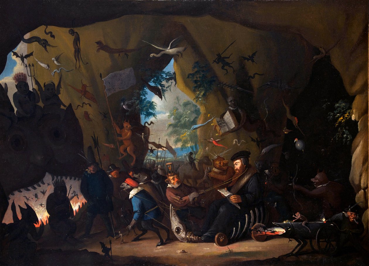 Jean Calvin en enfer - Calvin in Hell - Jean Calvin (Calvinus، Cauvin) (1509-1564) المصلح والكاتب الفرنسي - الرسم بواسطة Egbert van Heemskerk II or the Younger (1676-1744) - حوالي 1705 - زيت على قماش - المتحف الدولي للإصلاح ، جنيف بواسطة إغبرت فان الثاني الأصغر هيمسكرك