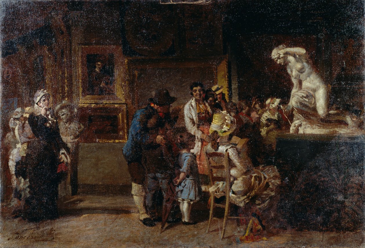 زيارة المتحف ، بواسطة إيجستو لانسروتو (1847-1916) ، زيت على قماش ، 80x118 سم بواسطة إيجيستو لانسروتو