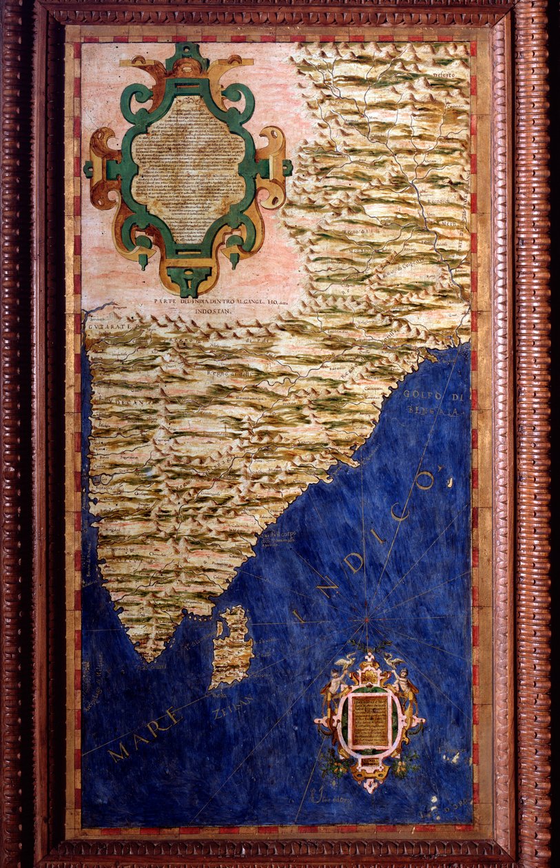 خريطة الهند رسمها إجنازيو دانتي (1536-1586) عالم رياضيات وعالم كوزموغرافي ومهندس إيطالي. حوالي عام 1567. فلورنسا ، قصر فيكيو ، سالا ديل ماباموندو بواسطة اجنازيو دانتي