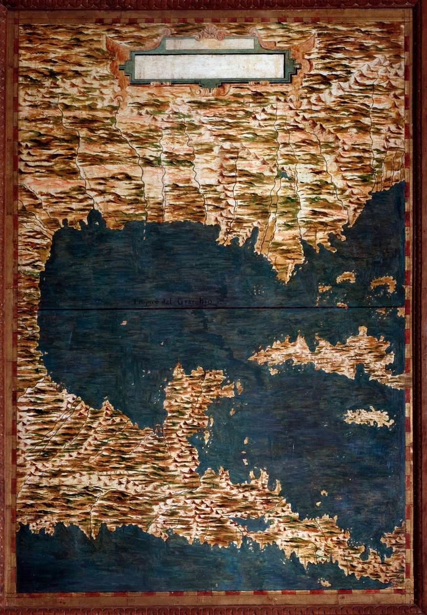 خريطة المكسيك وكوبا وفلوريدا وجامايكا رسمها إجنازيو دانتي (1536-1586) عالم رياضيات وكوزموغرافي ومهندس إيطالي. حوالي عام 1567. فلورنسا ، قصر فيكيو ، سالا ديل ماباموندو بواسطة اجنازيو دانتي