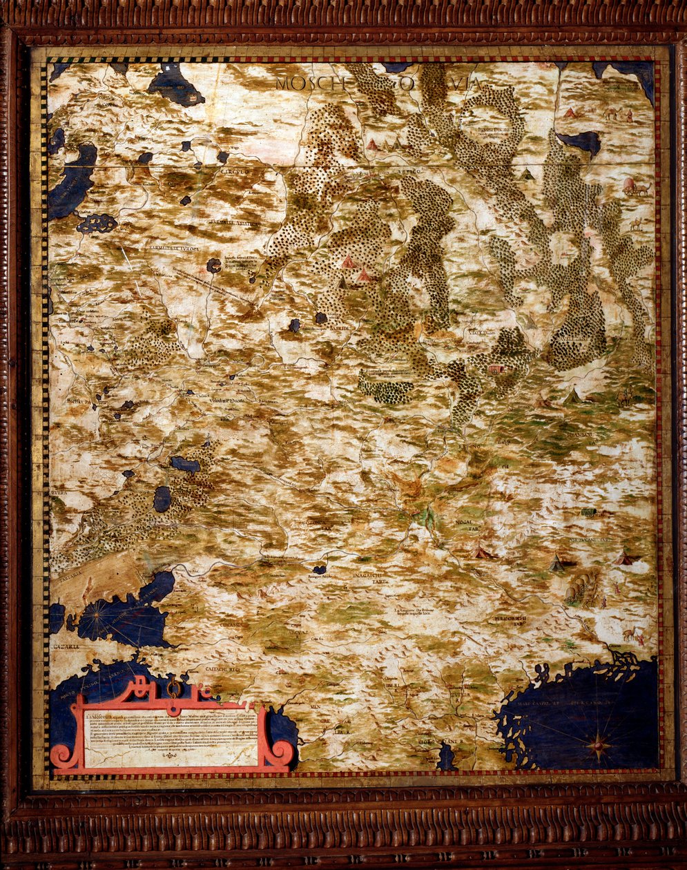 خريطة منطقة موسكو بواسطة إجنازيو دانتي (1536-1586) عالم رياضيات وعالم كوزموغرافي ومهندس إيطالي. حوالي عام 1567. فلورنسا ، قصر فيكيو ، سالا ديل ماباموندو بواسطة اجنازيو دانتي