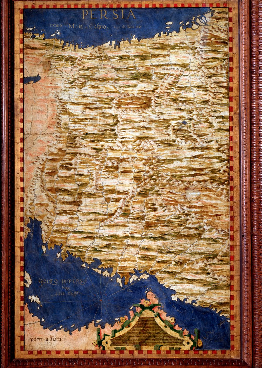بلاد فارس (إيران) خريطة رسمها إجنازيو دانتي (1536-1586) عالم رياضيات وعالم كوزموغرافي ومهندس إيطالي. حوالي عام 1567. فلورنسا ، قصر فيكيو ، سالا ديل ماباموندو بواسطة اجنازيو دانتي